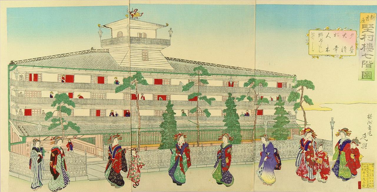 The seven story building of Katamura ro in the Yoshiwara Toyohara Chikanobu Oil Paintings